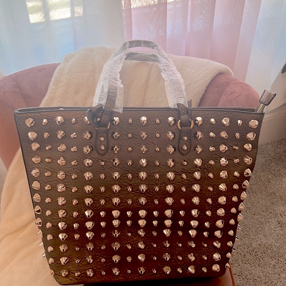 Traci Lynn Bronze Stud Tote with pouch